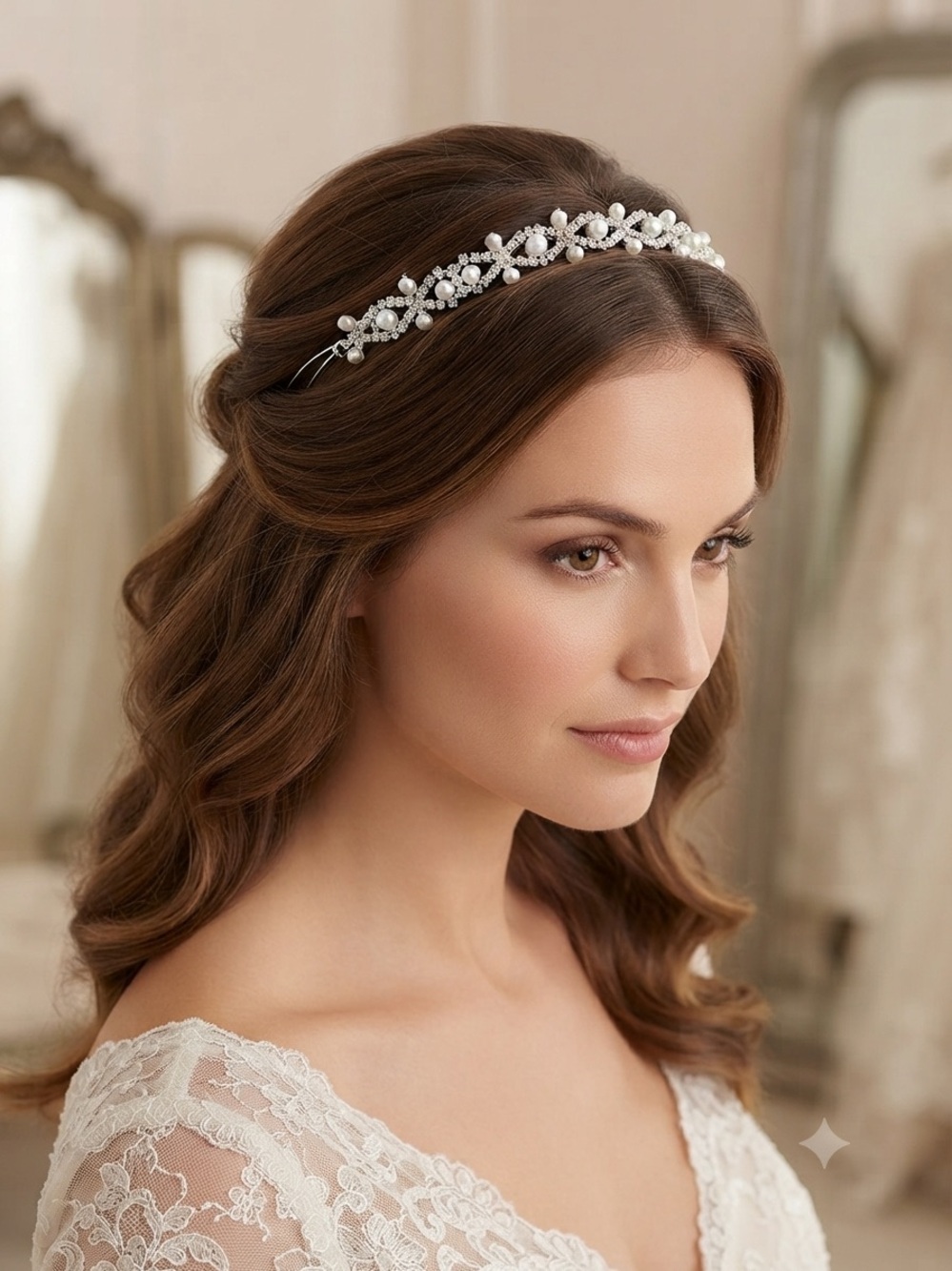 jcpenney White Pearl & Crystal Floral Headband